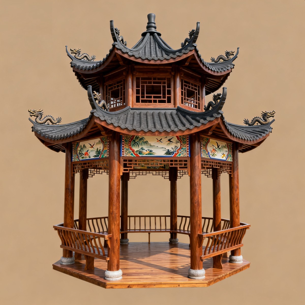 贵州仿古风格防腐木凉亭,实木凉亭,木亭